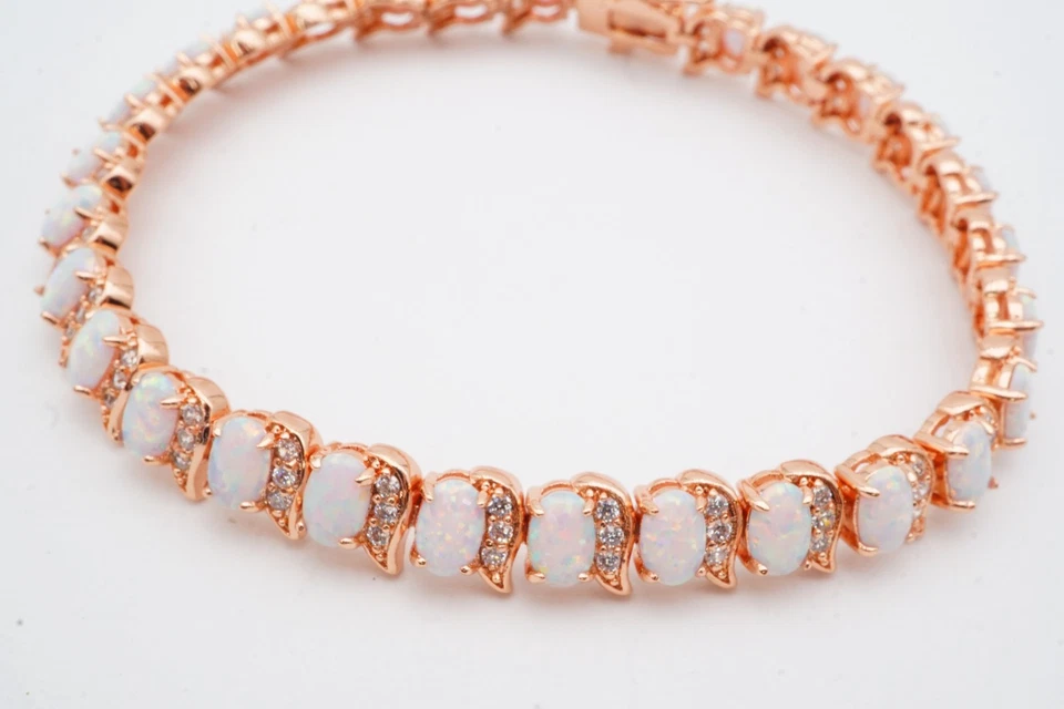 Pulsera Tenis Tono Oro Rosa Ópalo Simulado Circonita cúbica 7.75" Foto 3 de 4