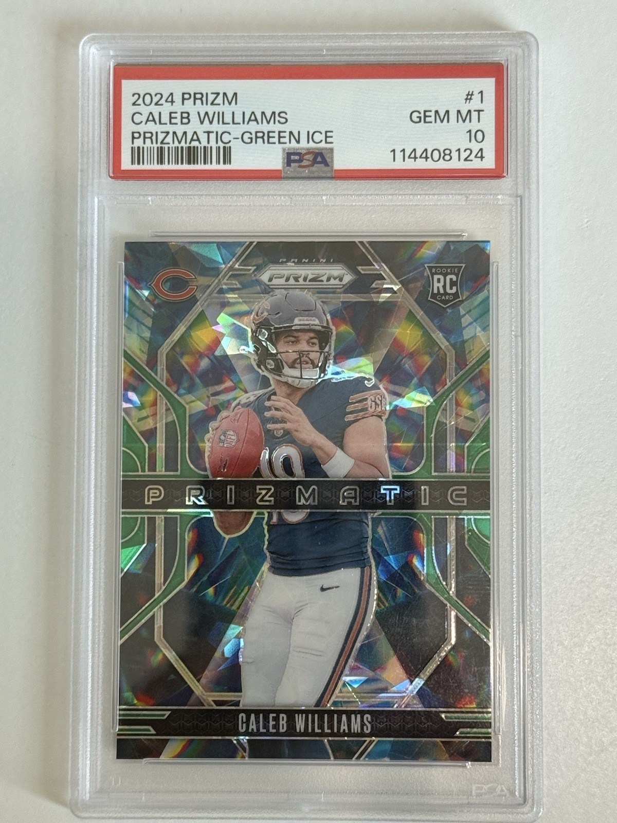 2024 Prizm #1 Caleb Williams Rookie Prizmatic Green Ice PSA 10 RC