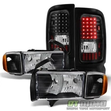 Black 1999-2002 Dodge Ram Sport Model Headlights +LED Tail Lights Lamps 99-02