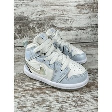 Toddler Nike Air Jordan 1 Mid SE 'Glitter Swoosh' White/Blue Sneakers Sz 4C