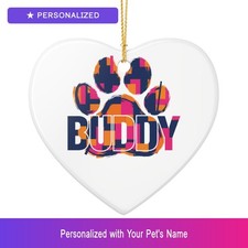 Custom Pet Paw Print Ornament Personalized Heart Shaped Pet Lover Gift Dog Owner