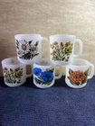 Vintage Glasbake Milk Glass Mugs - Language Of Flowers - Set Of 5