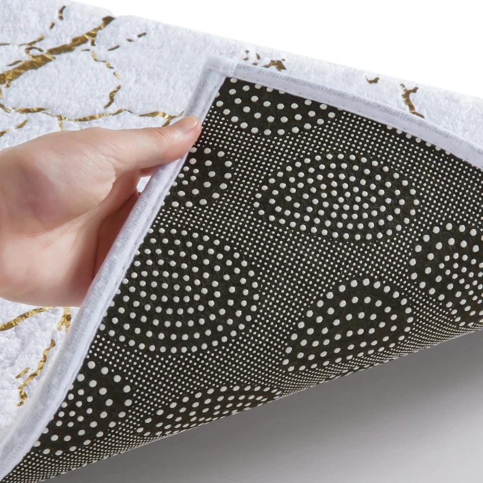 Alfombra de baño de mármol blanca y dorada decoración alfombras de baño antideslizante alfombra de baño supe... Foto 4 de 4