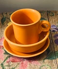 Fiesta Setting (3) Cereal Bowl, Mug & Saucer Tangerine Orange Ring Handle