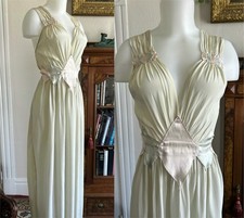 Vintage 1930s OOAK Pale Green Satin Rayon Night Dress with Pastel Diamond Detail