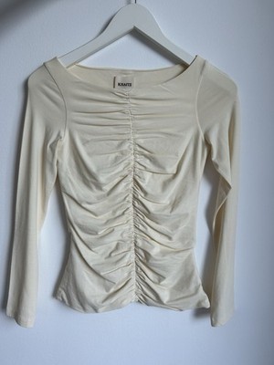 KHAITE  Lance Ruched Cream Beige White Cotton-Blend Jersey Top Sz XS