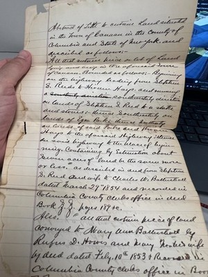 1868 Canaan NY Columbia County Handwritten Land Sale Location Description