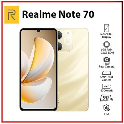 (New) Realme Note 70 6GB+128GB GOLD  Global Ver. Dual SIM Android Mobile Phone
