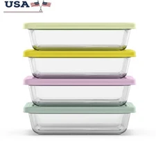 8 Piece Glass Meal Prep Set Stackable Food Storage Containers Dishwasher Safe US