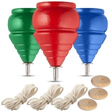 Authentic Spinning Tops Classic Wooden Trompos Set of 3 Small, Multicolor
