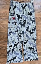 ADULT MED-LG WIDE LEG LOUNGE PANTS MOOSE PLAIDS FLANNEL COZY WARM  T30 