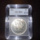1923 Philadelphia Peace Silver Dollar $1 ICG MS 64 Very Nice Luster