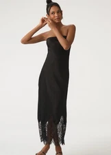 By Anthropologie Lace-Trim Midi Slip Dress, Size 1Х, Black, New