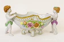 PMP Handpainted Dresden Style Porcelain Floral Cherub Centerpiece Bowl c 1950-70