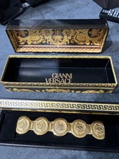 Versace Coin Watch GP 7008002 Ladies Quartz Analog Gold Plate Vintage Good Used