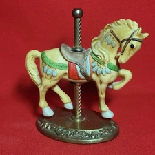 Vintage Porcelain Galloping Horse Figurine Carousel Brass Pole and Stand