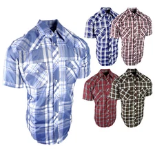 Plaid Western Shirt Mens Short Sleeve Chest Pockets Pearl Snap Up Rodeo Country