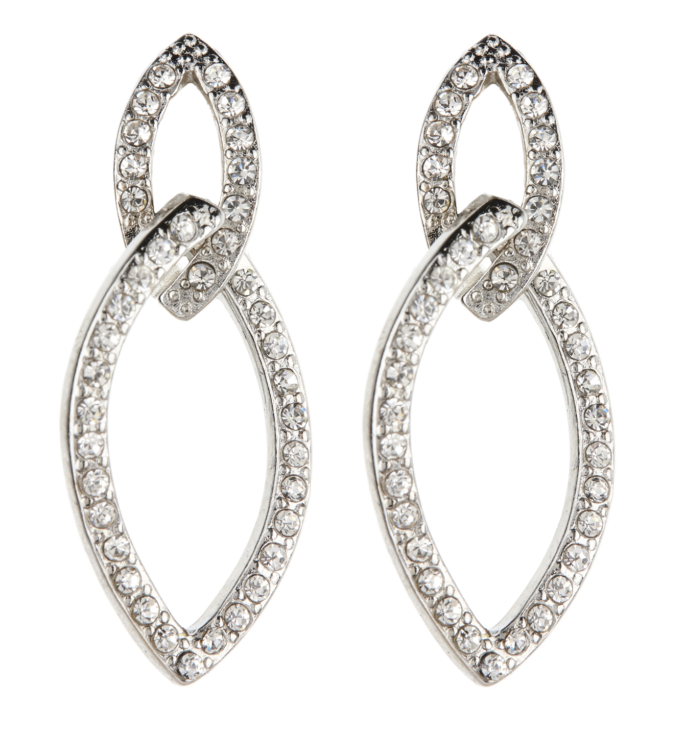 Silver Clip On Earrings drop dangle earring with clear crystals - Cade