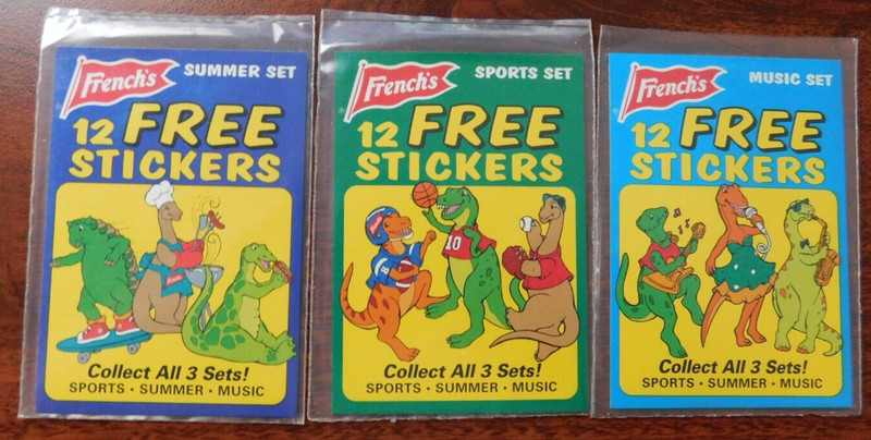 FRENCH'S MUSTARD VINTAGE 1993 MUSIC/SUMMER/SPORTS SEALED 12 STICKER COMPLETE SET