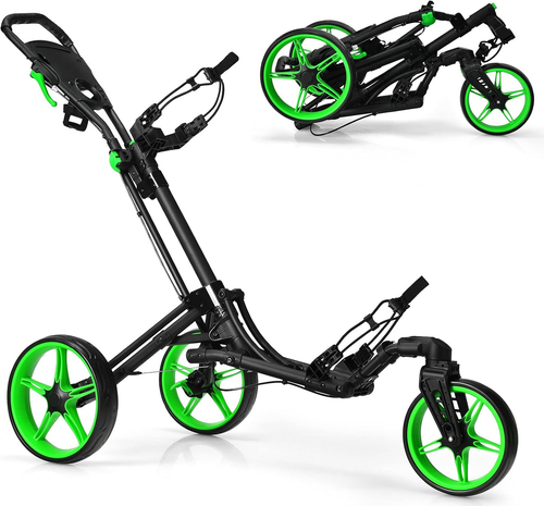 Folding Golf Push Cart with Swivel Front Wheel, 3 Wheel Adjustable Golf Pull Car - Picture 11 of 12