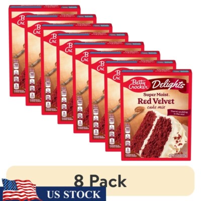 8 Pack Super Moist Red Velvet Cake Mix Baking Mix Easy Delicious Dessert New