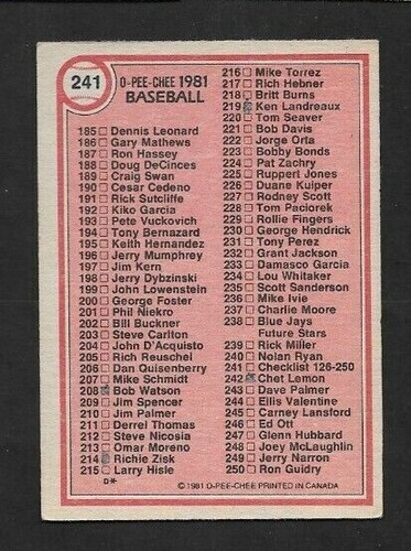 1981 OPC 81 O PEE CHEE TOPPS MLB BASEBALL CARD GRAY BACK 126-250 SEE LIST - Picture 229 of 247