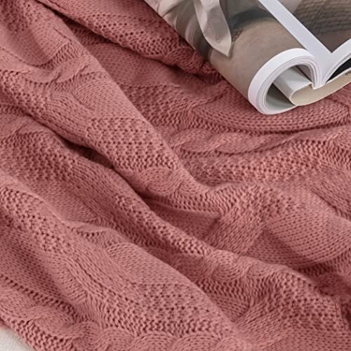 Knit Throw Blankets Cable Knit Decorative Throw Blanket 50" x 60" Dusty Pink - Picture 6 of 8