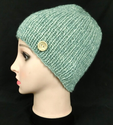 Warme Strickmütze Beanie hautfreundlich salbei Hipstermütze handmade Unikat Gr M