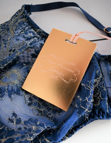 $590 AGENT PROVOCATEUR SOIREE *KIERA* Blue Gold FRENCH LACE Bra 32B 32C 34D 36D - Picture 11 of 12