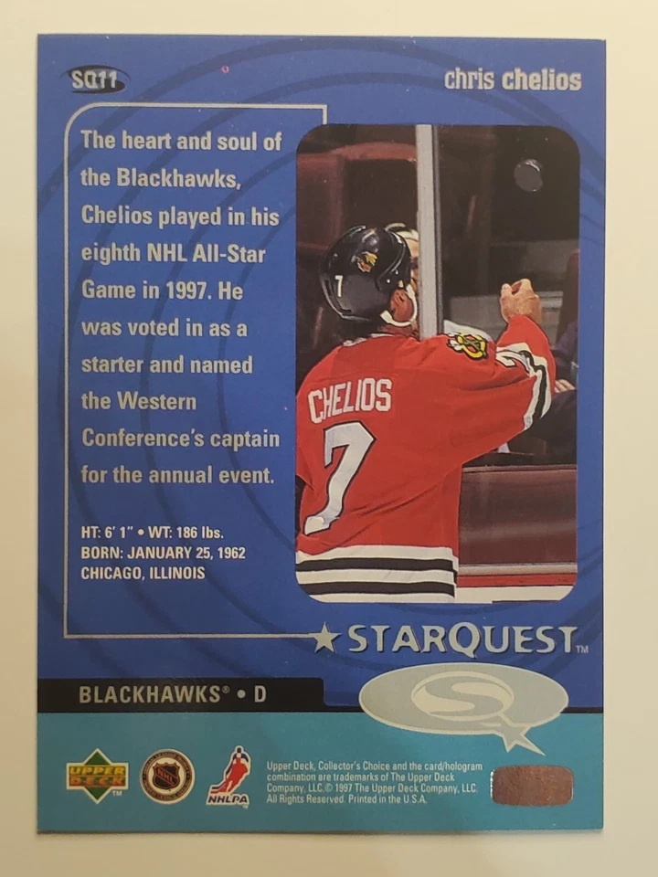 1997-98 Collector's Choice StarQuest #SQ11 Chris Chelios ~ Chicago Blackhawks - Image 2 of 2