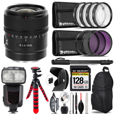 Sony E 15mm f/1.4 G Lens + 7 Piece Filter & More - 128GB Accessory Kit