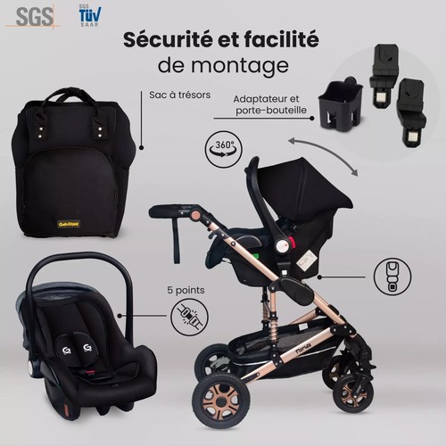 GaGaDumi Florida poussette 3 en 1 ensemble complet avec siège auto . Gris - Photo 5/8