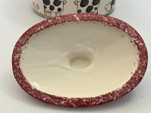 Molly Dallas Spatterware Cows Horses Farm Red Spongeware Covered Dish Tureen 10" - Picture 6 of 8