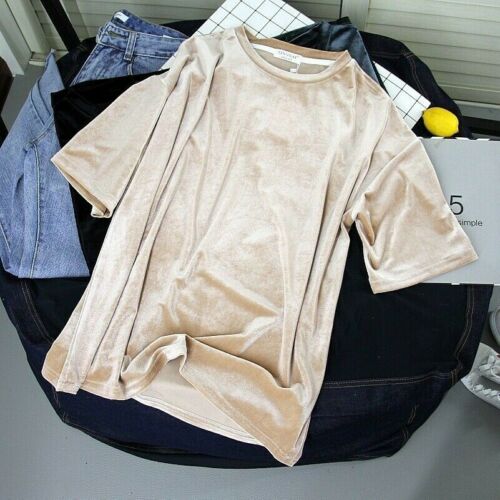 Damen Samt T-Shirts Kurzärmliges Locker Basic Hemd Bluse - Bild 1 von 15