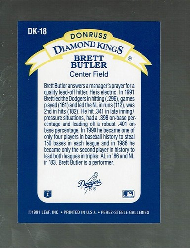 1992. Donruss. Diamond Kings. Brett Butler. #DK-18 - Picture 2 of 2