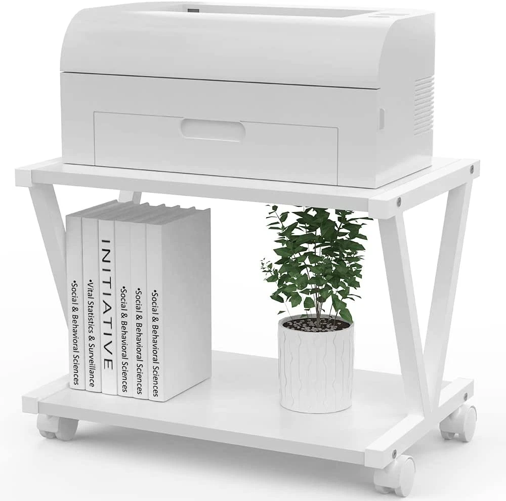 Desktop Printer Stand 2 Double Tiers Wood Printer Shelf Modern
