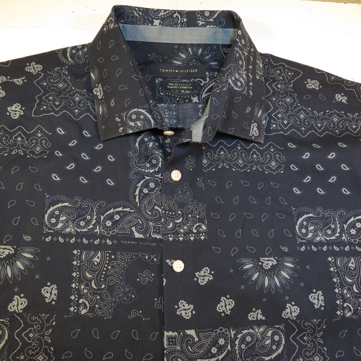 TOMMY HILFIGER SLIM FIT STRETCH SUPIMA PAISLEY PRINT DRESS SHIRT Mens 17  17.5 XL | eBay