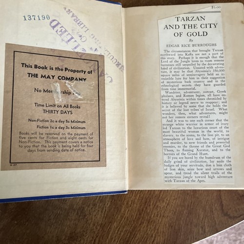 Tarzan And The City Of Gold by Edgar Rice Burroughs First Edition 1933 Hc Libr - Picture 4 of 8