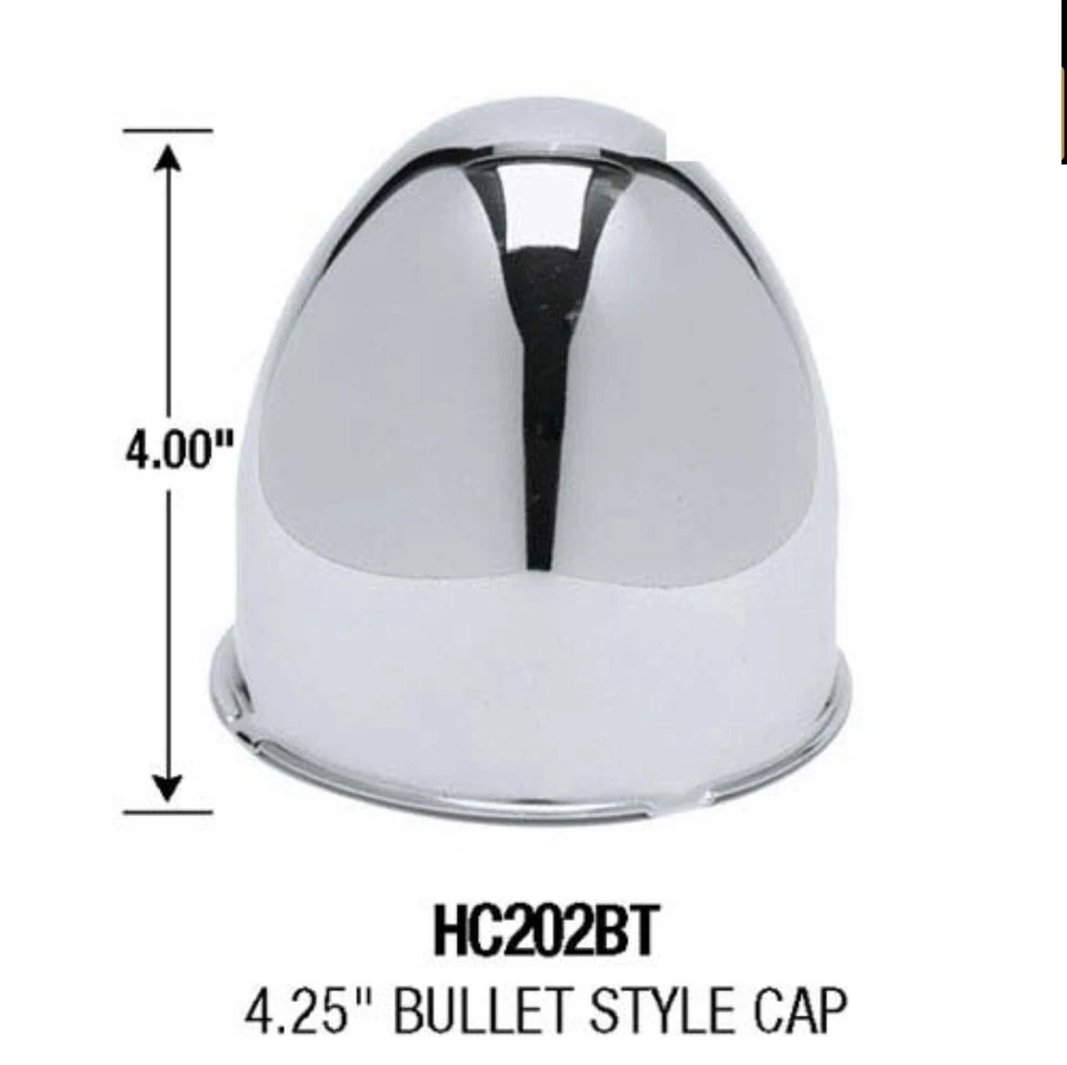 Комплект из 4 хромированных центральных колпаков Gorilla HC202BT в стиле пули с нажимным сквозным диаметром 4,25 дюйма - Изображение 2 из 2