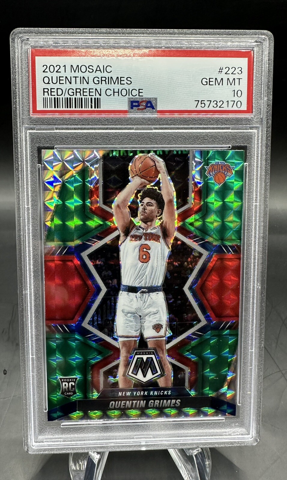 2021-22 Mosaic Quentin Grimes Red Green Prizm Choice RC #223 Knicks PSA 10