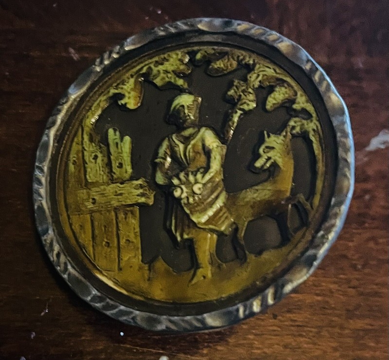 Ex Rare Antique FLORA & THE HIND IVOROID button, ca.,1880’s/1890s