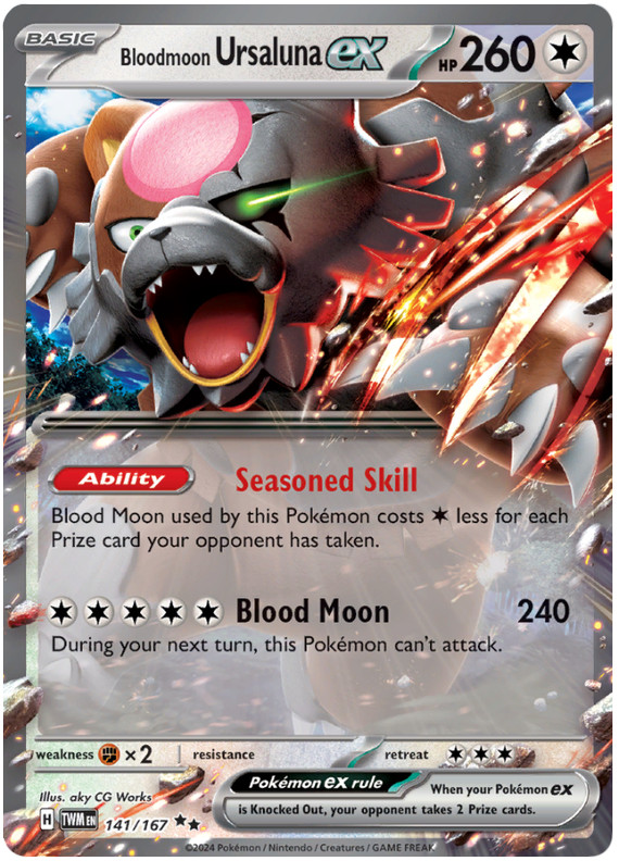 BLOODMOON URSALUNA EX 141/167 TWILIGHT MASQUERADE POKEMON (DOUBLE RARE, NM)