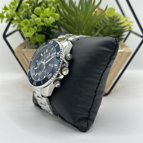 BOSS MENS WATCH 1513907 STAINLESS STEEL SILVER BRACELET & BLUE DIAL SILVER CASE - Picture 2 of 5