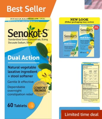 Overnight Constipation Relief: S Dual Action 60 Tablets with Natural Ingredients