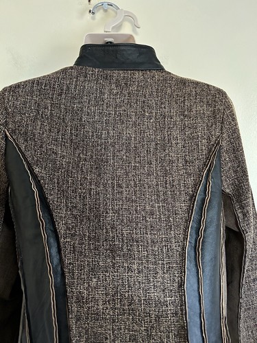 Koos Of Course! Black Brown Leather Jacket W Tweed & Animal Print Sz XS - Picture 7 of 9