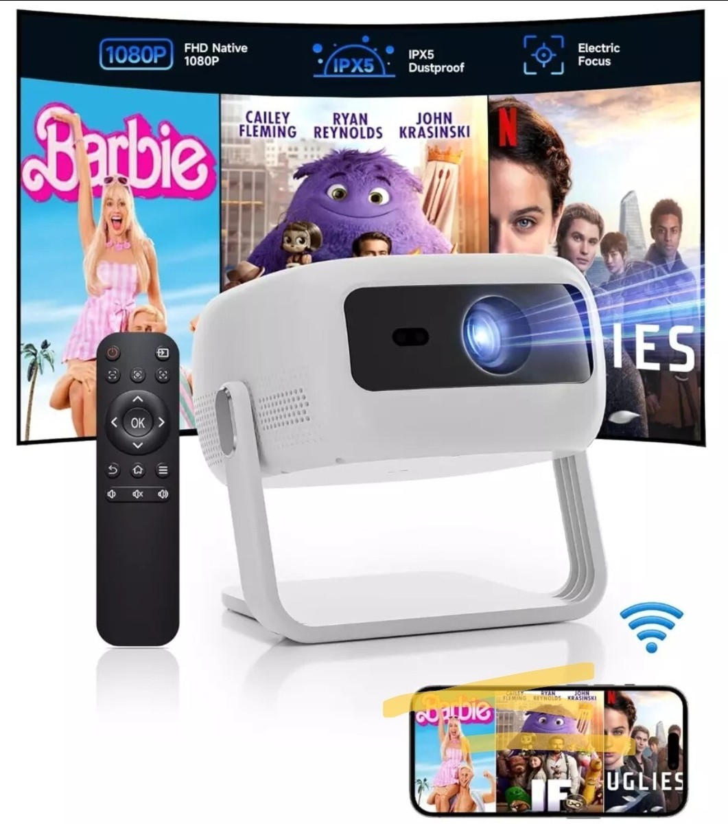 Native 1080P HD Mini Portable Projector with WiFi & Bluetooth +