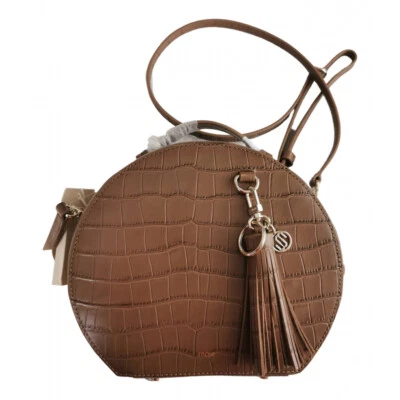 Sac bandoulière rond en cuir taupe impression croco MAJE - Photo 1/4