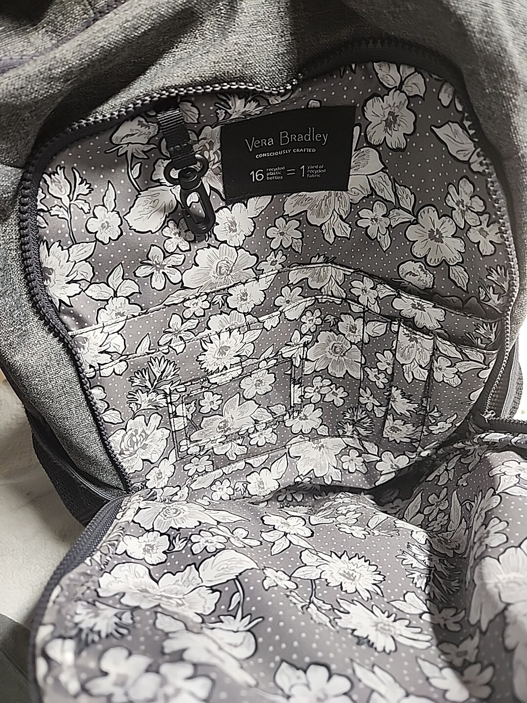 Vera Bradley Gray Backpack flower pattern lining - image 9