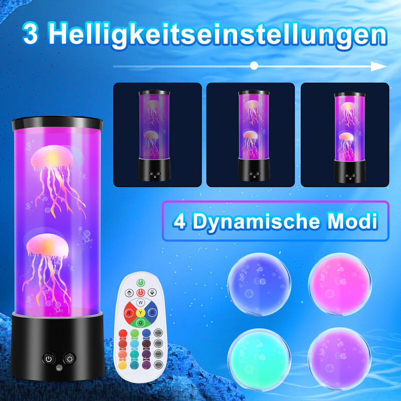 Quallen Lampe Nachtlicht – Mit 18 Farbwechseln, 5 Helligkeitsstufen, Weißem Rauschen & Timer, 31,8 Cm Hoch