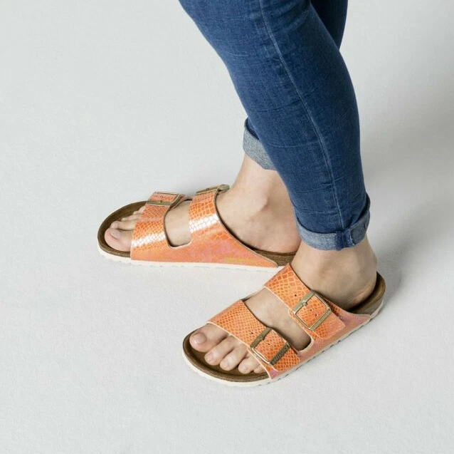 Sandalias Birkenstock Para Mujer Arizona Brillante Serpiente Birko-Flor Naranja Talla US13-EU43 Foto 2 de 4